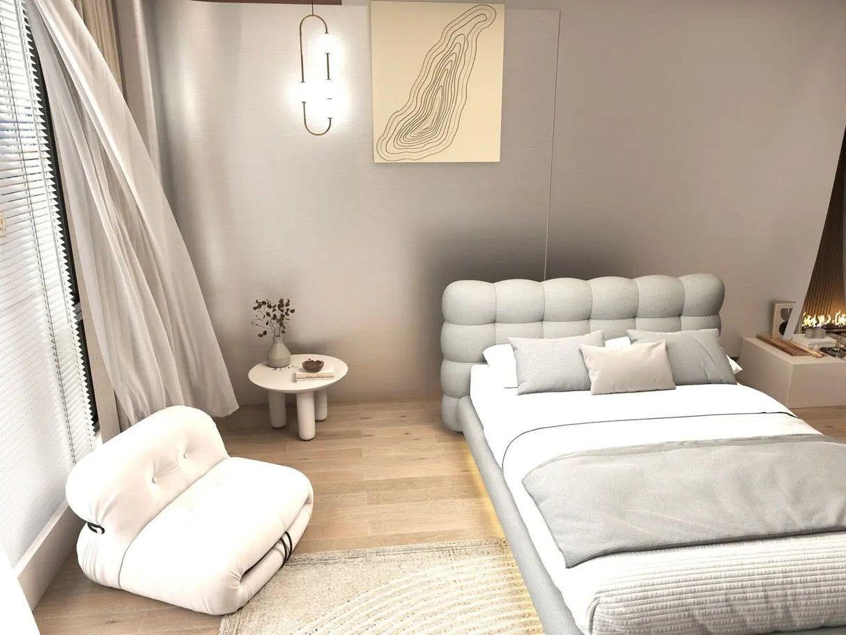 Pat dormitor dumonde, tapitat gri cu LED, "floating bed" Cloud 180x200 cm, somiera inclusa