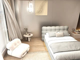 Pat dormitor dumonde, tapitat gri cu LED, "floating bed" Cloud 180x200 cm, somiera inclusa