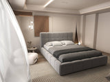 Set Pat dormitor dumonde, tapitat gri, Lorenzo 180X200 cm, somiera rabatabila inclusa, spatiu depozitare + saltea