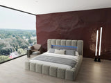 Pat dormitor dumonde, tapitat bej cu LED si USB, Palermo 160x200 cm, somiera rabatabila inclusa, spatiu depozitare WLS