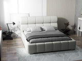Pat dormitor dumonde, tapitat bej, Prestige 180x200 cm, somiera rabatabila inclusa, spatiu depozitare WLS