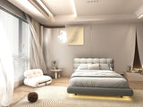 Pat dormitor dumonde, tapitat gri cu LED, "floating bed" Cloud 180x200 cm, somiera inclusa
