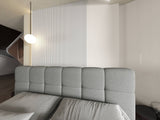 Pat dormitor dumonde, tapitat gri, Lorenzo 180X200 cm, somiera rabatabila inclusa, spatiu depozitare