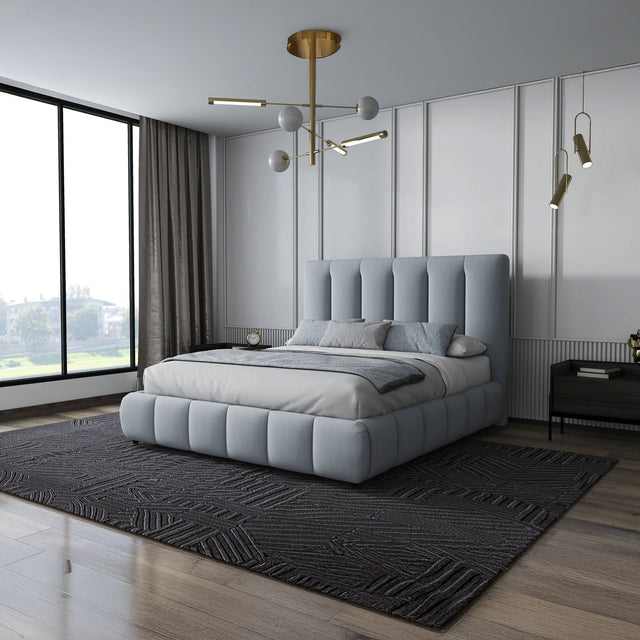 Pat dormitor dumonde, tapitat gri, Divaneo 160x200 cm, somiera rabatabila inclusa, spatiu depozitare WLS