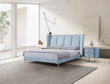Pat dormitor dumonde, tapitat albastru, Phoenix 180x200 cm, somiera inclusa CRNB