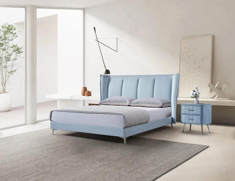 Pat dormitor dumonde, tapitat albastru, Phoenix 180x200 cm, somiera inclusa CRNB