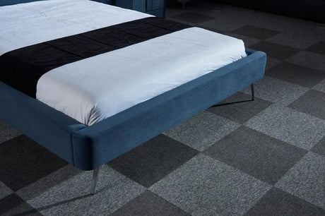 Pat dormitor dumonde, tapitat albastru, Sierra 160x200 cm, somiera inclusa CRNB