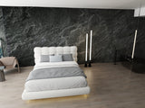 Set Pat dormitor dumonde, tapitat alb cu LED "floating bed" Cloud 180x200 cm, somiera inclusa + saltea
