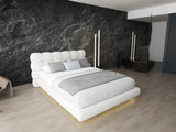 Set Pat dormitor dumonde, tapitat alb cu LED "floating bed" Cloud 180x200 cm, somiera inclusa + saltea