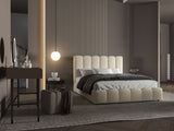 Pat dormitor dumonde, tapitat bej, Milano 180x200 cm, somiera rabatabila inclusa, spatiu depozitare WLS