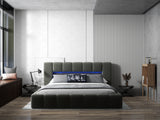 Pat dormitor dumonde, tapitat gri cu LED si USB, Palermo 160x200 cm, somiera rabatabila inclusa, spatiu depozitare WLS