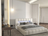 Set Pat dormitor dumonde, tapitat gri cu LED si USB, Palermo 160x200 cm, somiera rabatabila inclusa, spatiu depozitare + saltea