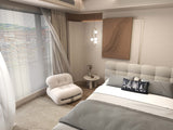 Pat dormitor dumonde, tapitat bej cu LED, "floating bed" Cloud 160x200 cm, somiera inclusa WLS