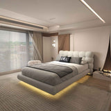 Pat dormitor dumonde, tapitat alb cu LED, "floating bed" Cloud 140x200 cm, somiera inclusa WLS