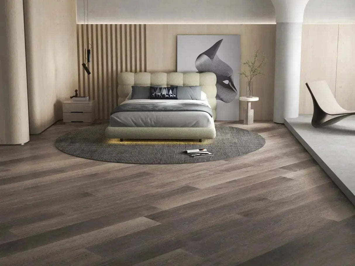 Set Pat dormitor dumonde, tapitat bej cu LED, "floating bed" Cloud 180x200 cm, somiera inclusa + saltea