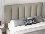 Pat dormitor dumonde, tapitat bej, Divaneo 140x200 cm, somiera rabatabila inclusa, spatiu depozitare