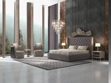 Pat dormitor dumonde, tapitat gri, Luxury 160x200 cm, somiera rabatabila inclusa, spatiu depozitare