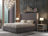 Pat dormitor dumonde, tapitat gri, Luxury 160x200 cm, somiera rabatabila inclusa, spatiu depozitare