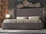 Pat dormitor dumonde, tapitat gri, Luxury 160x200 cm, somiera rabatabila inclusa, spatiu depozitare