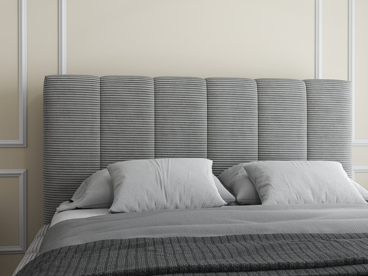 Pat dormitor dumonde, tapitat grey, Ambiance 160x200 cm, somiera rabatabila inclusa, spatiu depozitare