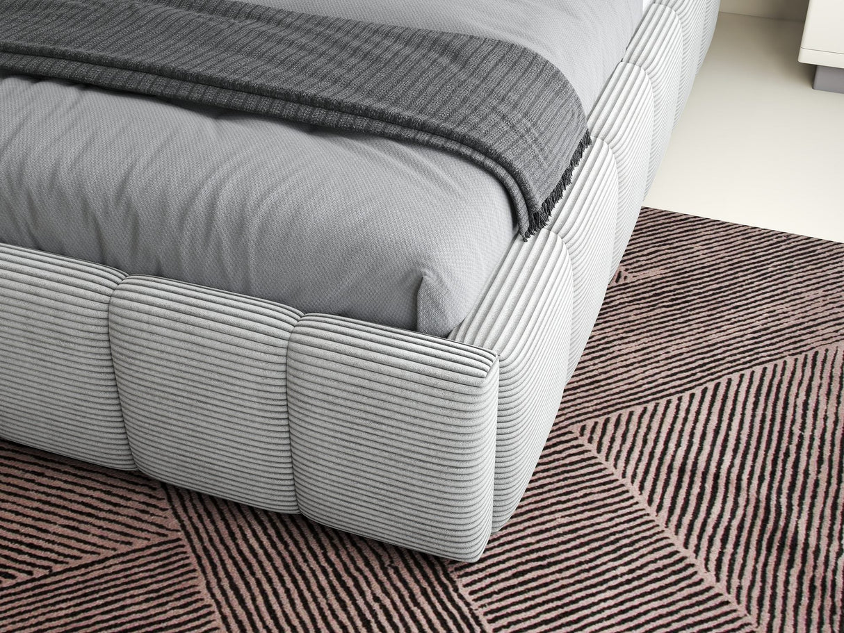 Set Pat dormitor dumonde, tapitat grey, Ambiance 160x200 cm, somiera rabatabila inclusa, spatiu depozitare + saltea
