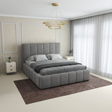 Pat dormitor dumonde, tapitat grey, Ambiance 160x200 cm, somiera rabatabila inclusa, spatiu depozitare