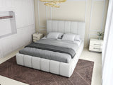 Pat dormitor dumonde, tapitat beige, Ambiance 160x200 cm, somiera rabatabila inclusa, spatiu depozitare
