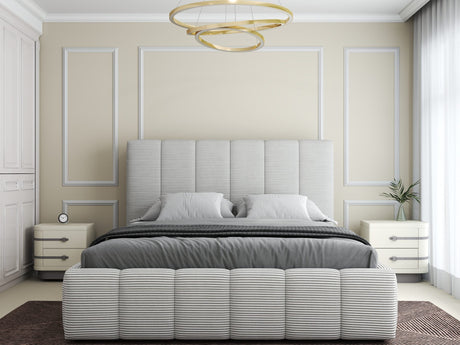 Set Pat dormitor dumonde, tapitat beige, Ambiance 160x200 cm, somiera rabatabila inclusa, spatiu depozitare + saltea