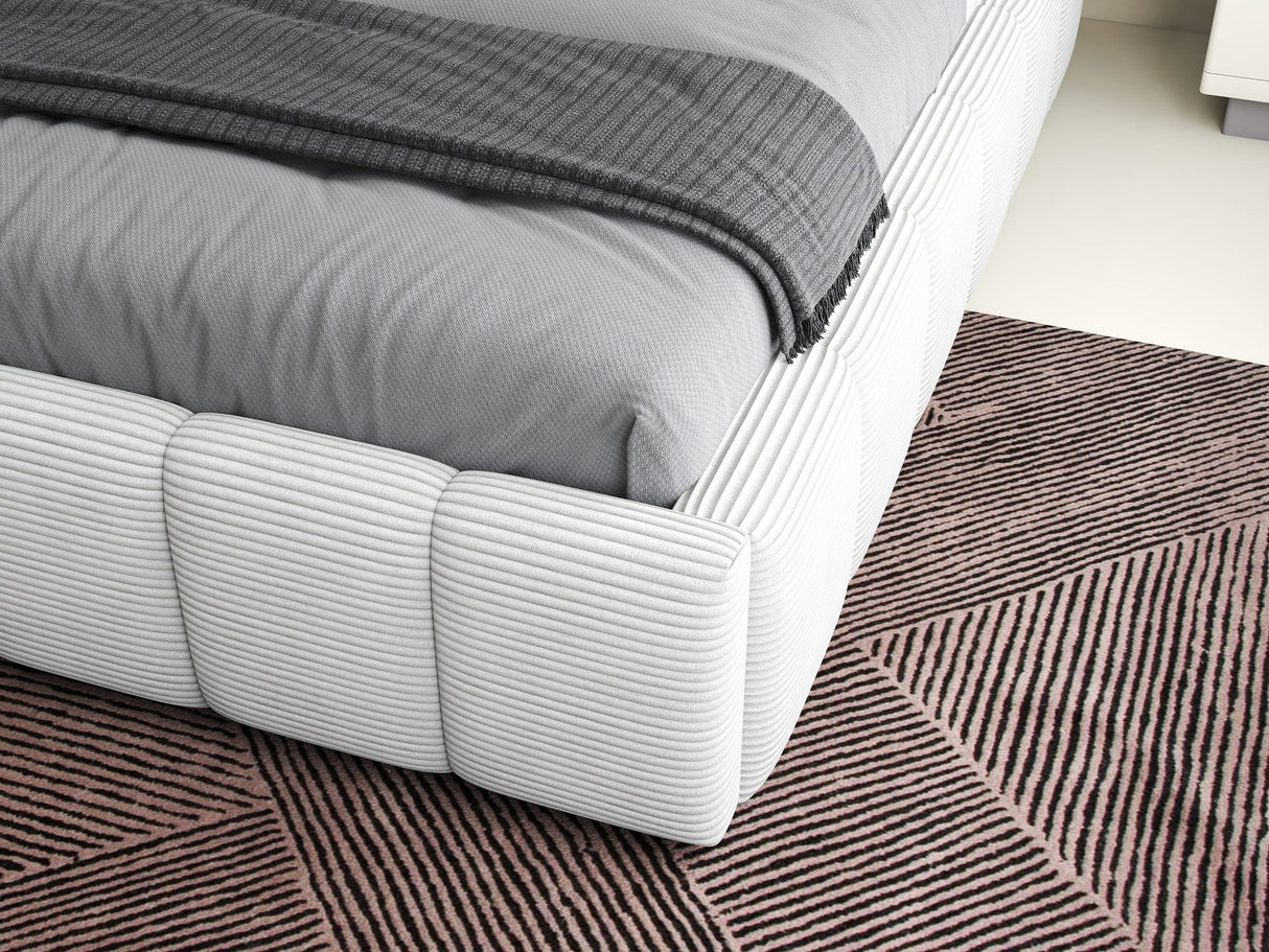 Pat dormitor dumonde, tapitat beige, Ambiance 160x200 cm, somiera rabatabila inclusa, spatiu depozitare