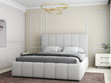 Set Pat dormitor dumonde, tapitat beige, Ambiance 160x200 cm, somiera rabatabila inclusa, spatiu depozitare + saltea