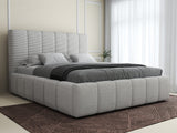 Pat dormitor dumonde, tapitat beige, Ambiance 160x200 cm, somiera rabatabila inclusa, spatiu depozitare
