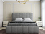 Set Pat dormitor dumonde, tapitat grey, Ambiance 180x200 cm, somiera rabatabila inclusa, spatiu depozitare + saltea