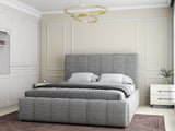 Set Pat dormitor dumonde, tapitat grey, Ambiance 180x200 cm, somiera rabatabila inclusa, spatiu depozitare + saltea