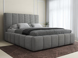 Set Pat dormitor dumonde, tapitat grey, Ambiance 180x200 cm, somiera rabatabila inclusa, spatiu depozitare + saltea