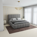 Pat dormitor dumonde, tapitat grey, Ambiance 180x200 cm, somiera rabatabila inclusa, spatiu depozitare
