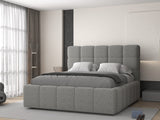 Set Pat dormitor dumonde, tapitat grey, Armonia 160x200 cm, somiera rabatabila inclusa, spatiu depozitare + saltea