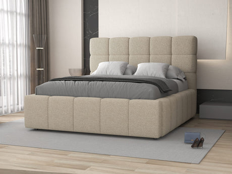 Pat dormitor dumonde, tapitat beige, Armonia 160x200 cm, somiera rabatabila inclusa, spatiu depozitare dumonde