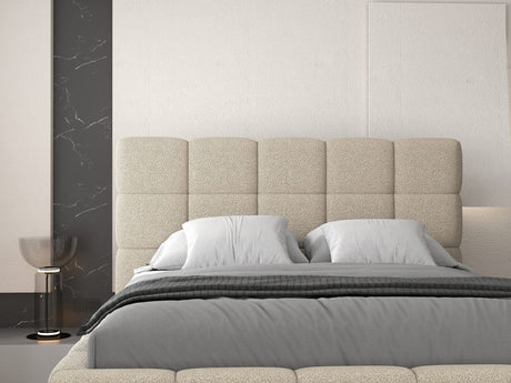Pat dormitor dumonde, tapitat beige, Armonia 160x200 cm, somiera rabatabila inclusa, spatiu depozitare dumonde