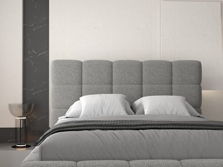 Set Pat dormitor dumonde, tapitat grey, Armonia 180x200 cm, somiera rabatabila inclusa, spatiu depozitare + saltea