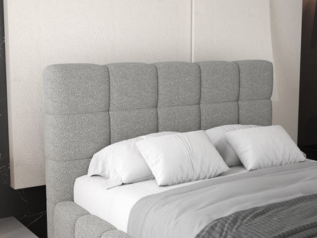 Set Pat dormitor dumonde, tapitat grey, Armonia 180x200 cm, somiera rabatabila inclusa, spatiu depozitare + saltea