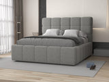 Set Pat dormitor dumonde, tapitat grey, Armonia 180x200 cm, somiera rabatabila inclusa, spatiu depozitare + saltea