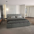 Pat dormitor dumonde, tapitat gri, Barcelona 180X200 cm, somiera rabatabila inclusa, spatiu depozitare