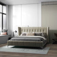 Pat dormitor dumonde, tapitat bej, Bellagio 180x200 cm, somiera fixa inclusa WLS