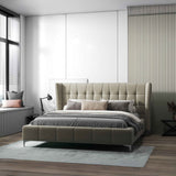 Pat dormitor dumonde, tapitat bej, Bellagio 180x200 cm, somiera fixa inclusa WLS