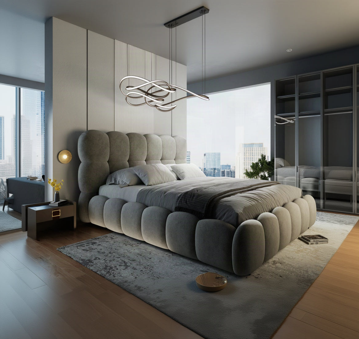 Pat California 180x200 cm, gri, Plush velvet KK5J086 grey 14# - imagine 1