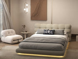 Pat dormitor dumonde, tapitat bej cu LED "floating bed" Cloud 160x200 cm, somiera inclusa