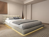 Set Pat dormitor dumonde, tapitat bej cu LED "floating bed" Cloud 160x200 cm, somiera inclusa + saltea