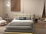Pat dormitor dumonde, tapitat bej cu LED "floating bed" Cloud 160x200 cm, somiera inclusa