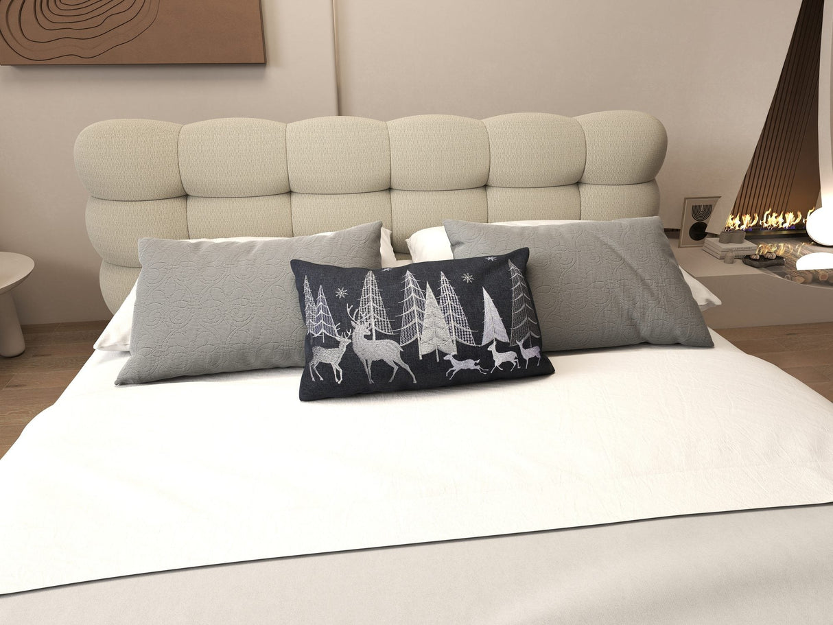 Pat dormitor dumonde, tapitat bej cu LED "floating bed" Cloud 160x200 cm, somiera inclusa