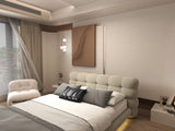 Pat dormitor dumonde, tapitat bej cu LED "floating bed" Cloud 160x200 cm, somiera inclusa